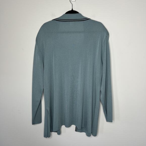 Misook Sweater Womens 1X Blue Open Front Cardigan Contrast Trim Long Sleeve - Picture 2 of 12